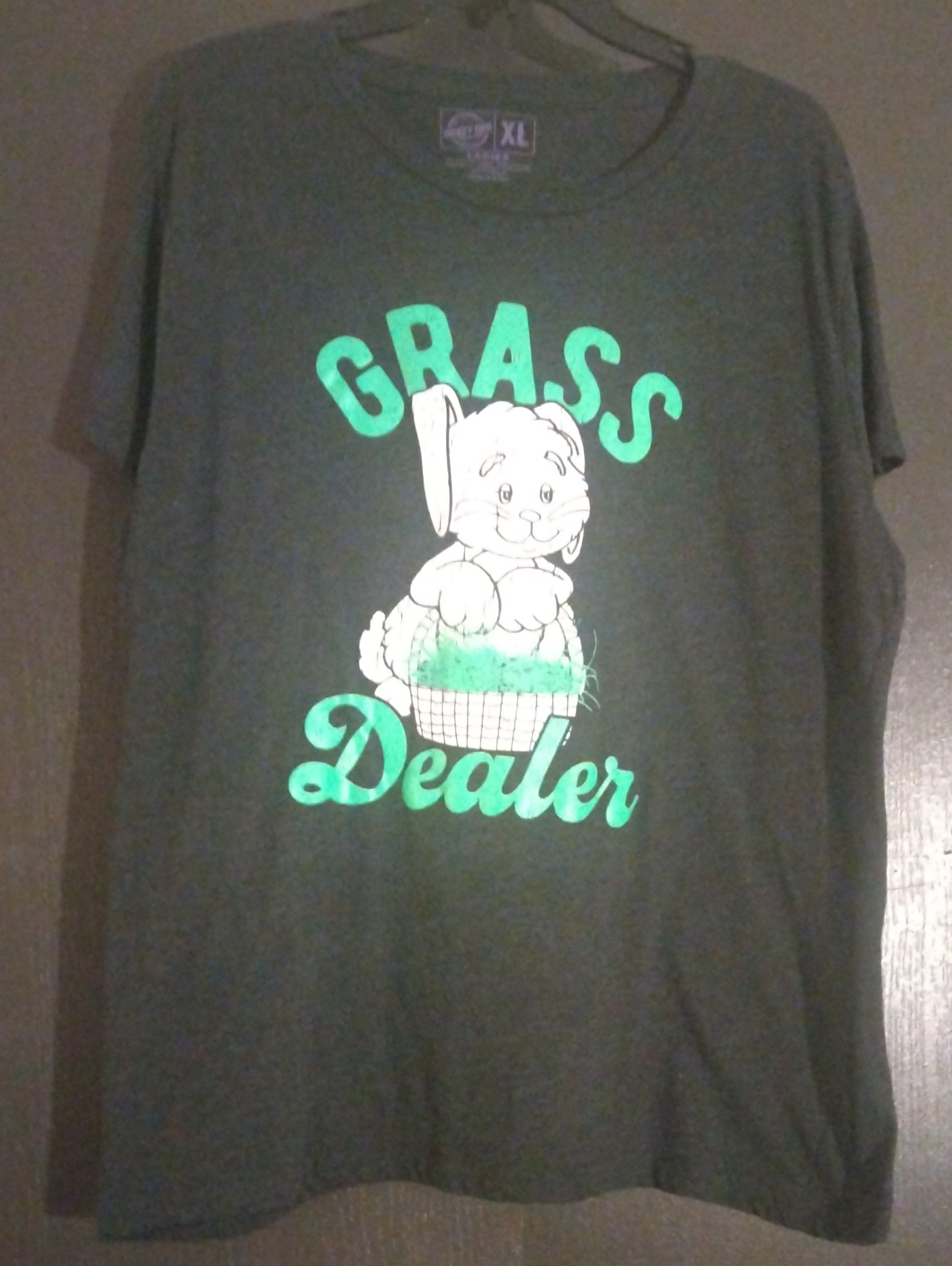 Graphic 'Grass Dealer' Bunny Tee - Dark Gray With Green Print